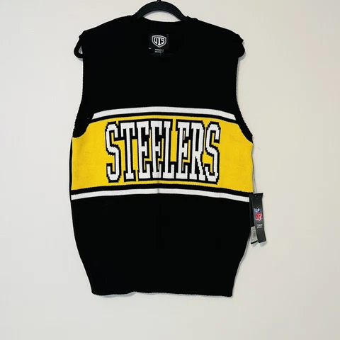 NFL Pittsburgh Steelers OTS Sweater Vest Black Cotton Mens Medium Cover