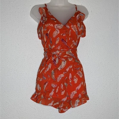 Papaya Romper Shorts Womens Sz Medium Flowy Chiffon Spaghetti Straps Ruffle - Image 1 of 4