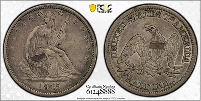 1845 O 50C SEATED LIBERTY HALF DOLLAR PCGS XF DETAILS WB-1 RPD, FS-303 ERROR - Image 1 of 4