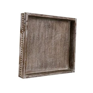 Wood Serving Tray, Farmhouse Wooden Tray for Coffee Table, Rustic Square - Picture 1 of 8