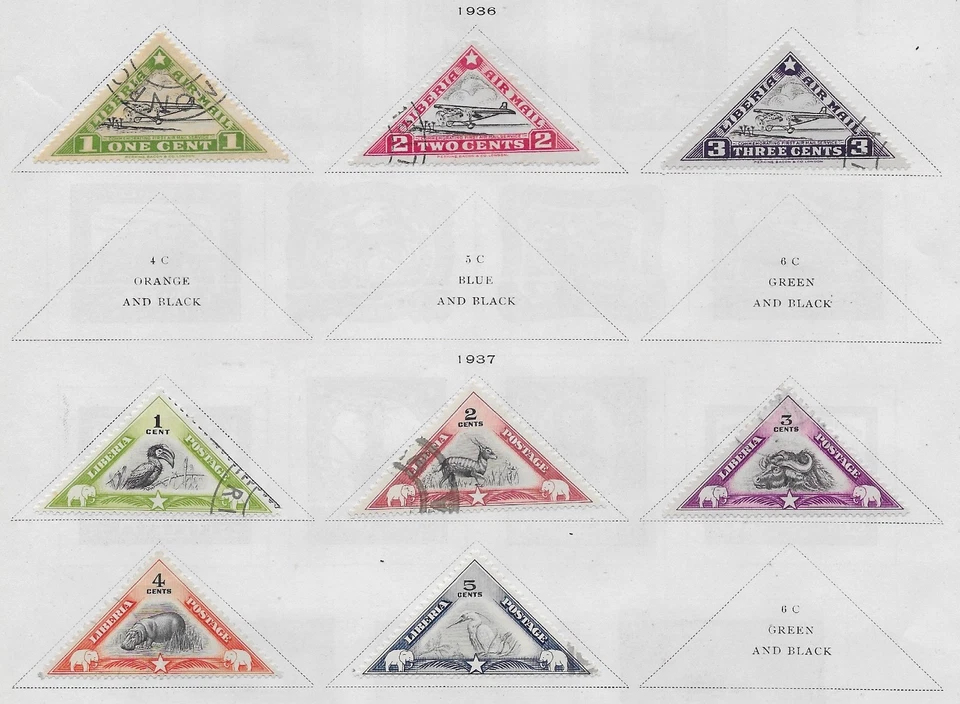 8 estampillas de Liberia de álbum antiguo de calidad 1936-1937 Foto 1 de 1