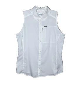 Columbia Sleeveless Shirt Women's L White Button Up Omni Shade Outdoor Beach - Picture 1 of 12