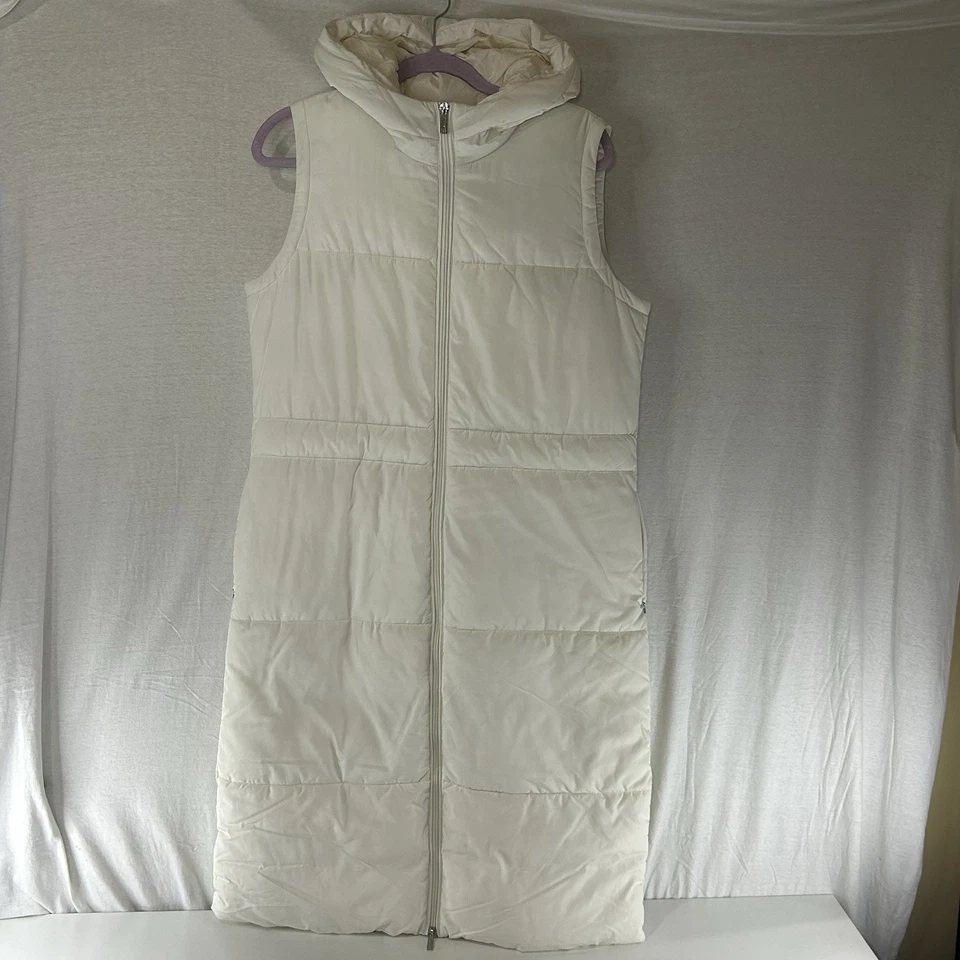 Chaleco acolchado blanco largo hasta el tobillo Calvin Klein para mujer talla mediana con capucha Foto 1 de 4