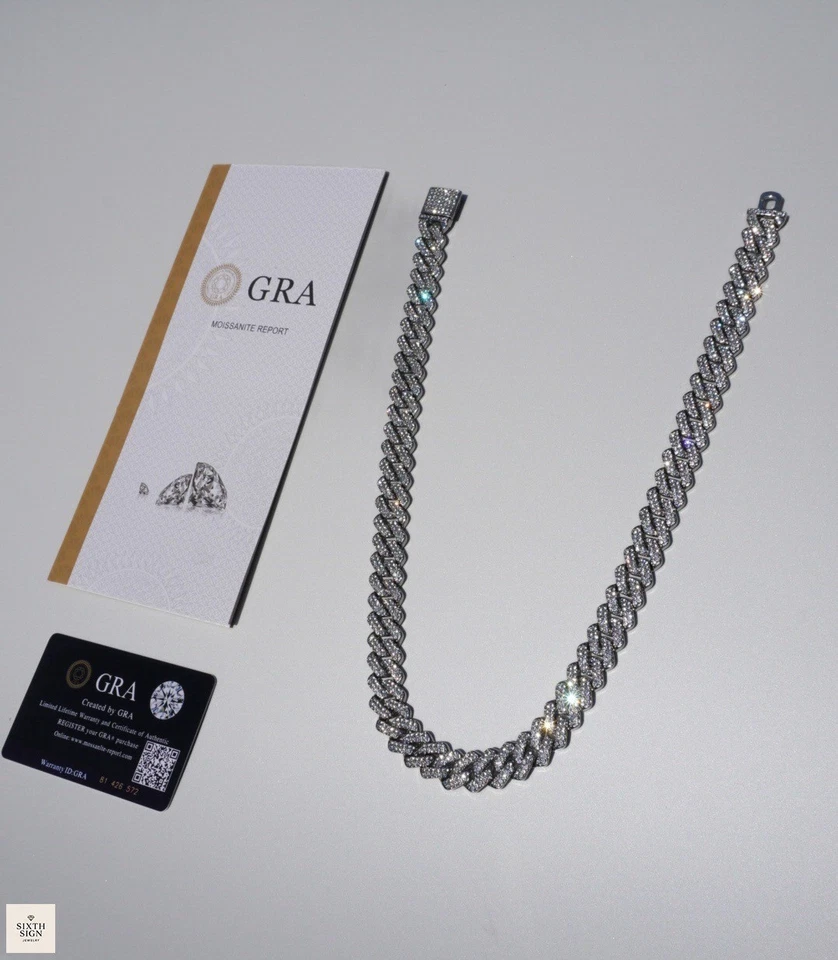 Moissanite Cuban Link Chain 15MM Silver Iced Out Miami Hip Hop Necklace 20″ 22″ - Image 1 of 4