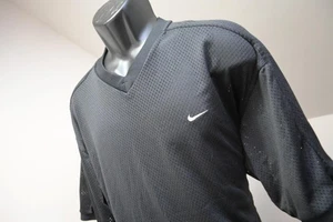 VTG Nike Mesh Jersey Pull Over Black V Neck Training Shirt Mens Sz Large - Picture 1 of 11