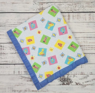 Vintage Sesame Street Baby Blanket Blue Satin Trim – Elmo BigBird Cookie Monster - Image 1 of 4