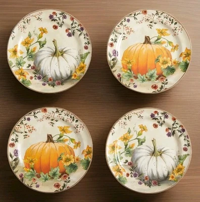 Platos de cena de calabaza Pottery Barn S/4 cosecha botánica 10,75" nuevos en caja Acción de Gracias Foto 1 de 4