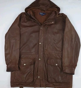 Vintage Polo Ralph Lauren weicher Leder Parka Jacke Kapuze Country Sportsman RL - Bild 1 von 10
