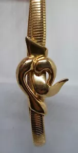 Vintage ACCESSOCRAFT N.Y.C Gold Plated Stretch Heart/Bow Buckle Belt - Picture 1 of 7