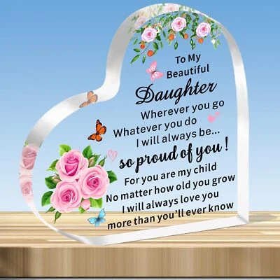 JMIMO Daughter Gifts Daughter Heart Shaped Acrylic Plaque Birthday Gifts from M