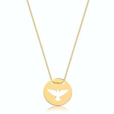 Religious Holy Spirit Dove 18k Solid Yellow Gold Christian Necklace For Women 