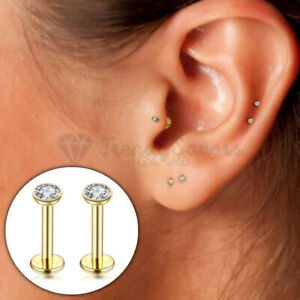 2x Yellow Gold Plated Surgical Steel Nose Lip Bar Ear Stud Piercing Rings 1.5MM