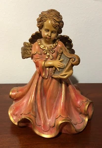 Angel Euromarchi Cherub Made in Italy 8” Gold Wings Harp Hand Painted MARKED - Picture 1 of 11