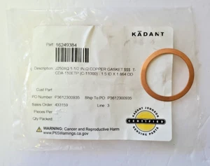 KADANT JOHNSON J2508Q 1-1/2" ID. X 1.864 OD. JUNTA DE COBRE - Imagen 1 de 3