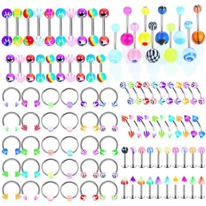 50pc Steel Acrylic Various Kind Piercing Ear Nose Tongue Eyebrow Jewellery Set - Picture 1 of 6