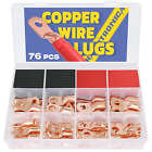 76PCS Copper Wire Lugs with Heat Shrink Tube 3:1 Kit(Awg 6 4 2 1),Heavy Duty 