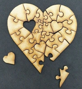 Wooden Jigsaw Blank Heart Shape 23 Piece Wood Craft Embellishment Decoration - Picture 1 of 3