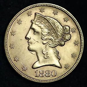 1880 Gold $5.00 Dollar Half Eagle CHOICE BU *UNCIRCULATED* MS FREE P/H E398 AMNT - Picture 1 of 2