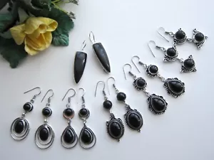 Silver, Long Drop Earrings with Black Onyx Gemstone. - Picture 1 of 56
