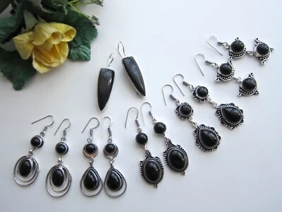 Silver, Long Drop Earrings with Black Onyx Gemstone. - Image 1 of 4