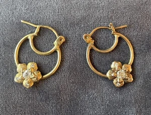 Rare Victorian Gold Diamond Set Flower Hoop Earrings - Picture 1 of 6