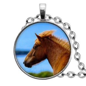 HORSE BROWN ANIMAL HEAD Pendant Sterling 925 Silver 20" Necklace men women gift - Picture 1 of 8