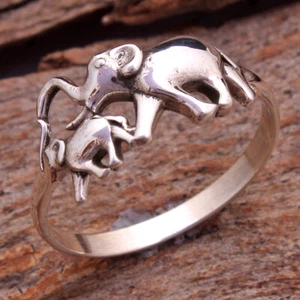 Mother and baby Elephant Charm Silver Ring 925 Silver Jewelry Women Ring - Picture 1 of 4