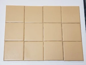 Vtg 70s Lot 12 AO American Olean Ceramic Tiles - Peach Flat Matte Sq. 4 1/4" NOS - Picture 1 of 5