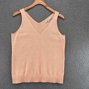 LOFT Sweater Womens Small Pink Knit Tank Sleeveless V Neck Chevron Preppy Casual - Picture 1 of 10