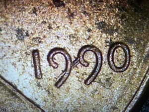 Speared 1990 P Lincoln Cent with Die Crack on Obverse Through 99 Of Year - Picture 1 of 5