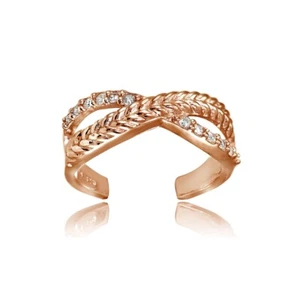 Rose Gold Flashed Sterling Silver Cubic Zirconia Braided Infinty Toe Ring - Picture 1 of 3