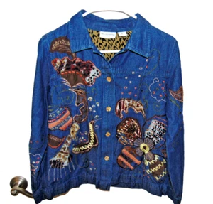 Women's Jacket Blazer Casual career Embroidered Button  Size PM - Picture 1 of 6
