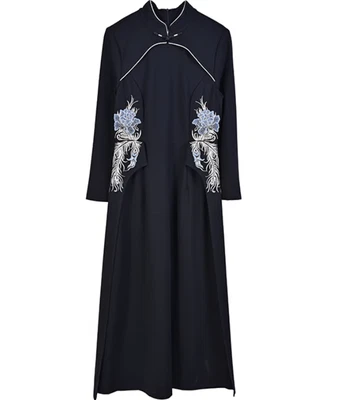 Women Chinese Embroidered Elegant Cheongsam Slim Fit Flared Party Wedding Dress - Image 1 of 4