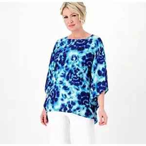 Top Quacker Factory para mujer 3X poncho caftán tie dye pedrería blusa cortina QVC - Imagen 1 de 10