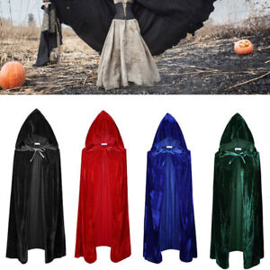 170CM Extra Long Hooded Velvet Cloak Medieval Pagan Adult Halloween Witch Cape