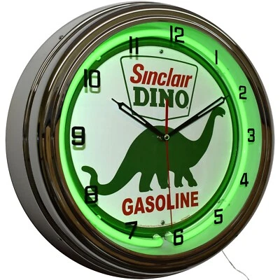 16" Sinclair Dino Gasolina Neon Relógio Homem Caverna Decoração de Garagem (Verde) - Imagem 1 de 4