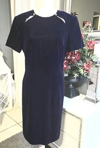 Vintage Liz Claiborne Sz 14 Dark Blue Velvet Peek A Boo Party Dress Runs Small - Picture 1 of 7