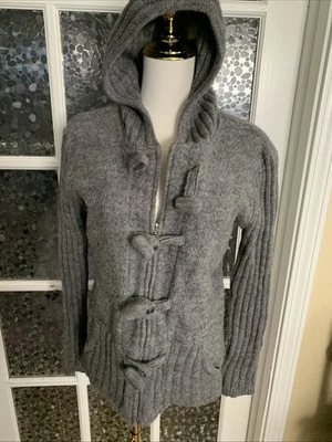 Tally Ho Wool Sweater Cardigan Zip & Toggle Front w/Hood Sz S - Image 1 of 4