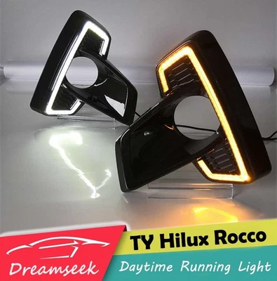 一对 LED DRL 适用于丰田 Hilux Rocco 2018 日间行车灯雾灯带转弯 — 第 1/4 张图片