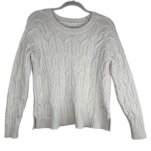 Ann Taylor Zopfmuster Pullover Medium elfenbein Alpaka Wollmischung Rundhalsausschnitt Seitenschlitze - Bild 1 von 8