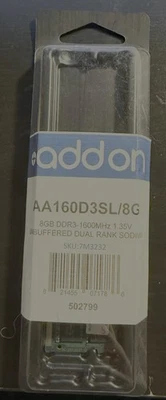 NOVO ADDON AA160D3SL/8G SODIMM DDR3-1600MHz 1.35VUNBUFFERED Dual Rank SODIMM - Imagem 1 de 2