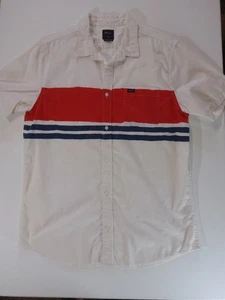 RVCA Mens Button Down Shirt Large White Red Blue Colorblock Stripe Beachy Casual - Picture 1 of 9
