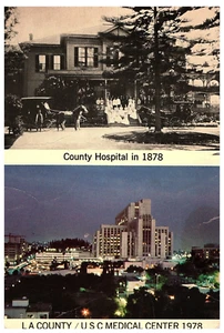 LA County Hospital 1878 USC Medical Center 1978 Split View CA Postcard - Picture 1 of 2