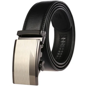 Luxury Men's Leather Belt Automatic Buckle Belt Cowhide Waist Strap Gift Jeans - Imagen 1 de 7