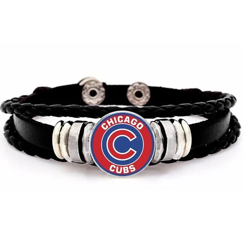 Chicago Cubs Mens Womens Black Leather Bracelet w Gift Pkg D14 Cover