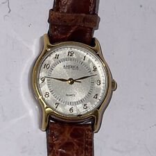 PERRY ELLIS AMERICA WOMEN'S Gold TONE WATCH Brown Leather Band, NEW BATTERY