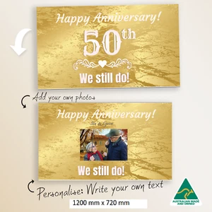 Personalised Golden Anniversary Party Canvas Large Banner Backdrop Decorations - Picture 1 of 3