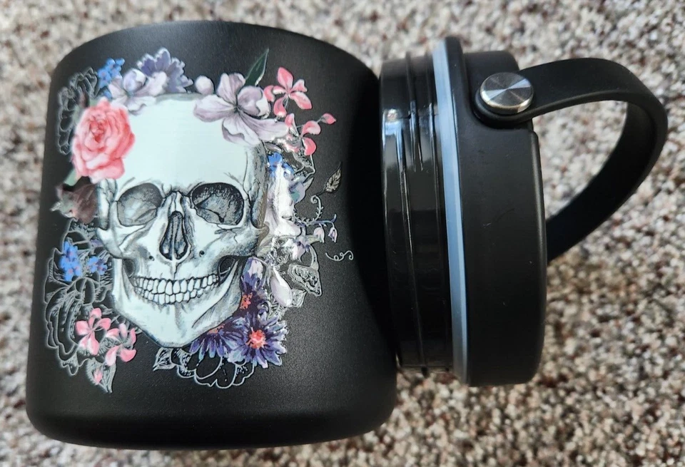 Tarro de comida negro aislado floral HydraPeak calavera 18 oz acero inoxidable boca ancha Foto 1 de 4