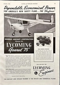 Lycoming Engines General Aircraft Skyfarer Vintage Print Ad 1941 - Picture 1 of 6
