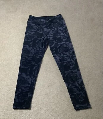 Cuddl Duds Double Plush Velour Leggings Black with Gray Floral S - Image 1 of 4